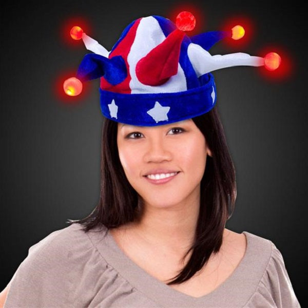 LED Light Up USA Patriotic Jester Hat