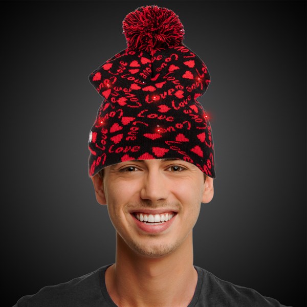 LED Light Up Valentine Hearts Knit Beanie