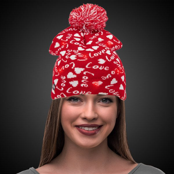 LED Light Up Valentine Love Knit Beanie