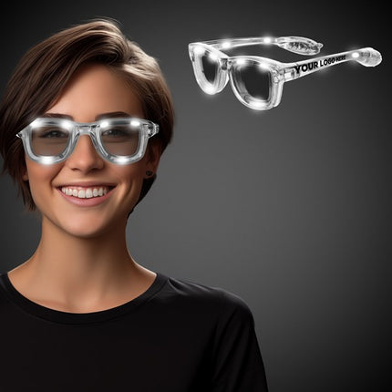 LED Light Up White Retro Sunglasses With Custom Imprint