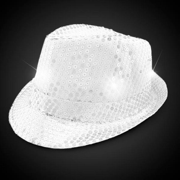 LED Light Up White Sequin Fedora Hat