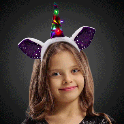 LED Light Up flashing Multi-Color Unicorn Headband