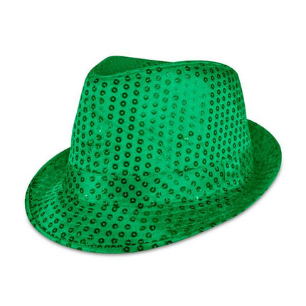 LED Lighted Dark Green Sequin Fedora Hat