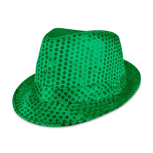 LED Lighted Dark Green Sequin Fedora Hat