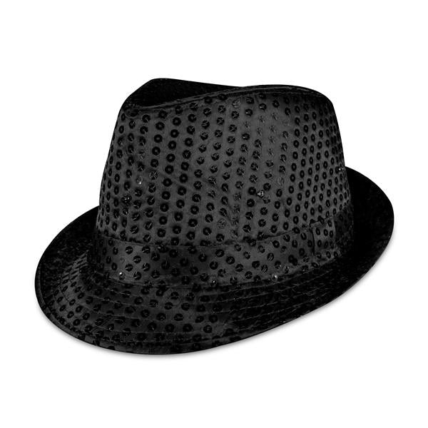LED Lighted Flashing Black Sequin Fedora Hat