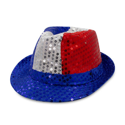 LED Lighted Flashing Patriotic Sequin Fedora Hat