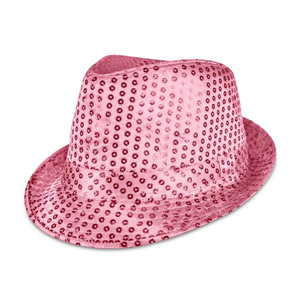 LED Lighted Flashing Pink Sequin Fedora Hat