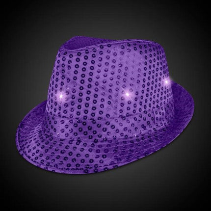 LED Lighted Flashing Purple Sequin Fedora Hat