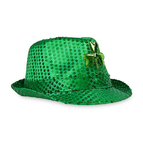 LED Lighted Green Shamrock Sequin Fedora Hat