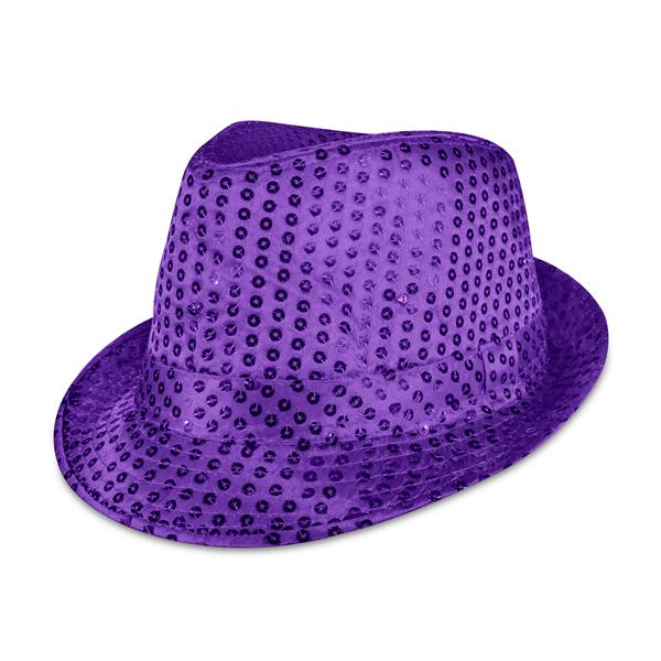 LED Lighted Purple Sequin Fedora Hat