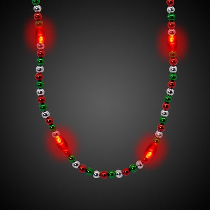 LED Lighted Red, Green & Silver Bead Necklace