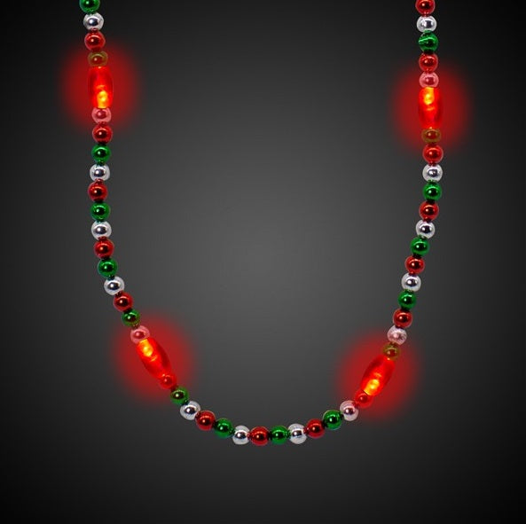LED Lighted Red, Green & Silver Bead Necklace