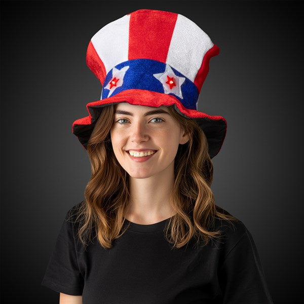 LED Patriotic Red, White And Blue Top Hat