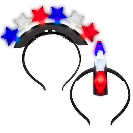 LED Patriotic Red White Blue Stars Mohawk Headband