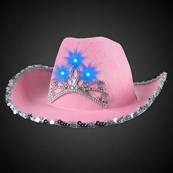 LED Pink Felt Cowboy Hat With Tiara