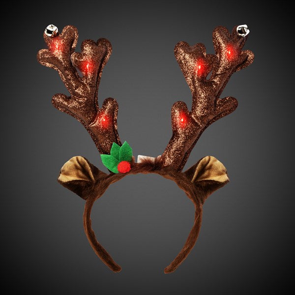 LED Red Light Up Reindeer Antlers Headband