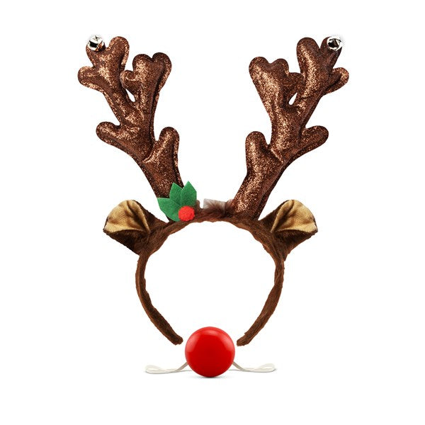 LED Reindeer Kit - Antlers Headband & Red Nose