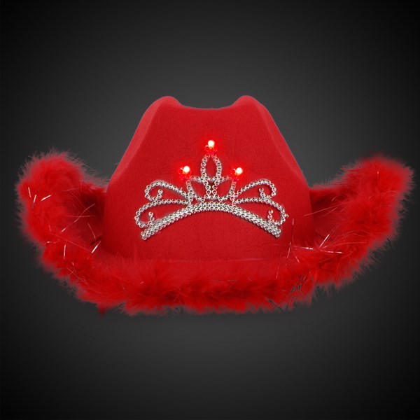 LED Tiara Red Cowboy Hat With Feather