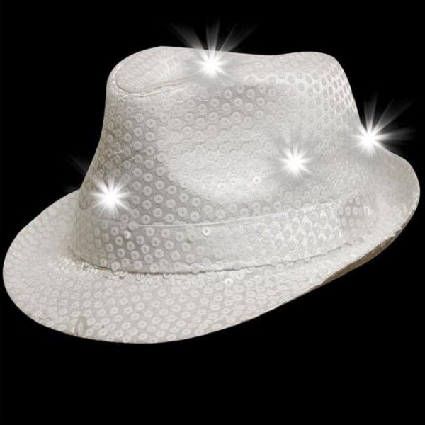 LED White Sequin Fedora Hat