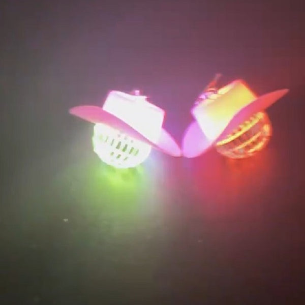 Light Up Flashing Cowgirl Glow Disco Ball Earrings