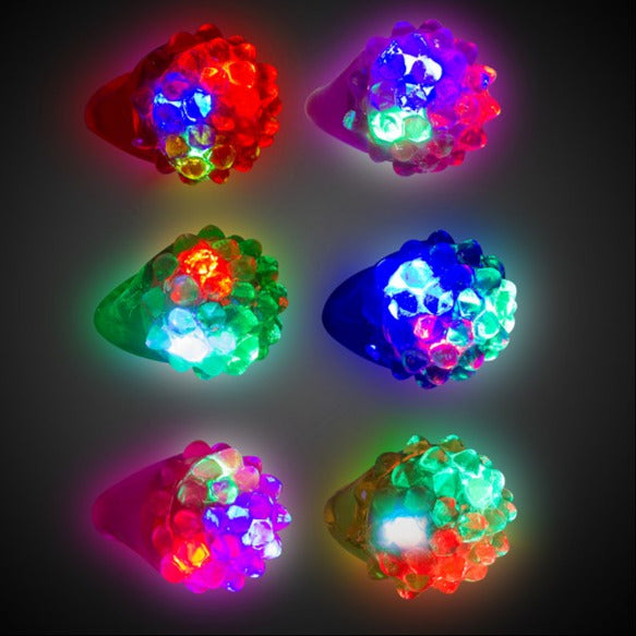 LED Light Up Bumpy Jelly Rings - Assorted Pack of 24