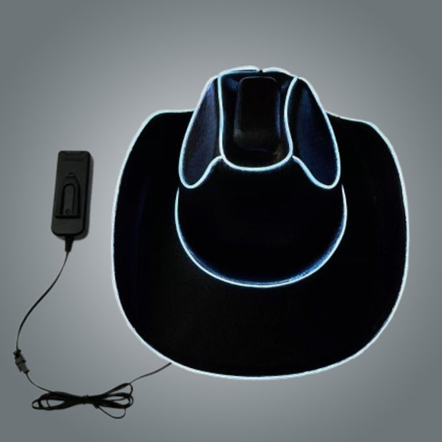 Light Up EL Wire Glow Plain Black Cowboy Hat