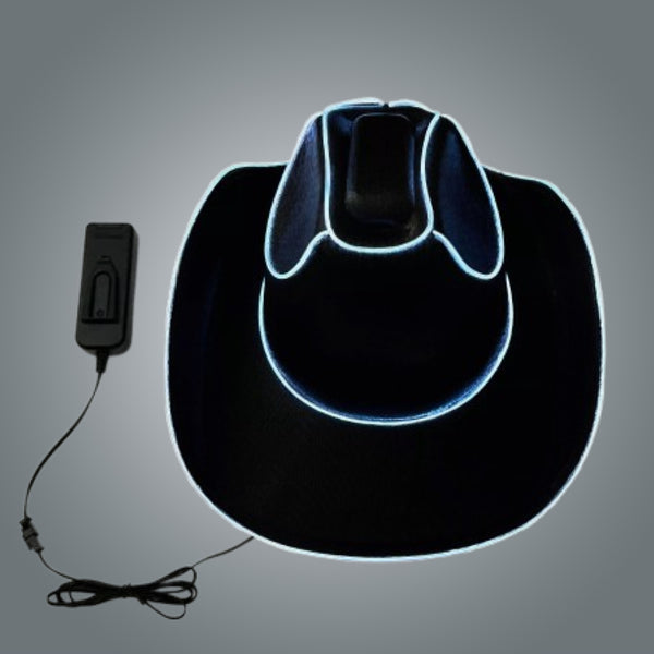Light Up EL Wire Glow Plain Black Cowboy Hat