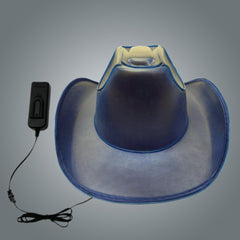 Light Up EL Wire Glow Plain Blue Cowboy Hat