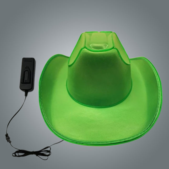Light Up EL Wire Glow Plain Green Cowboy Hat - Pack of 3 Hats