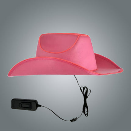 Light Up EL Wire Glow Plain Pink Cowboy Hat - Pack of 2 Hats