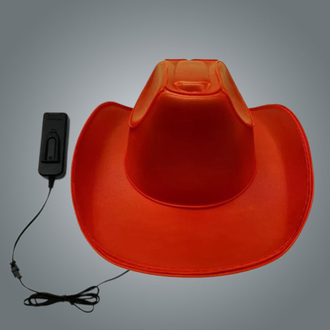 Light Up EL Wire Glow Plain Red Cowboy Hat - Pack of 2 Hats