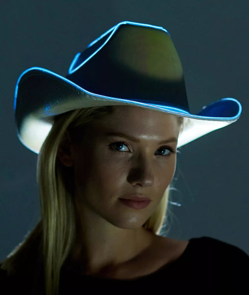 Light Up EL Wire Glow Plain White Cowboy Hat - Pack of 3 Hats