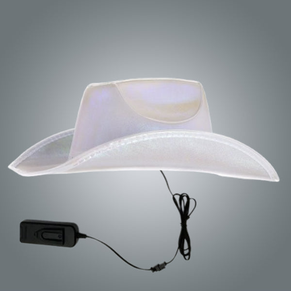 Light Up EL Wire White Glow Plain Cowboy Hat - Pack of 3 Hats