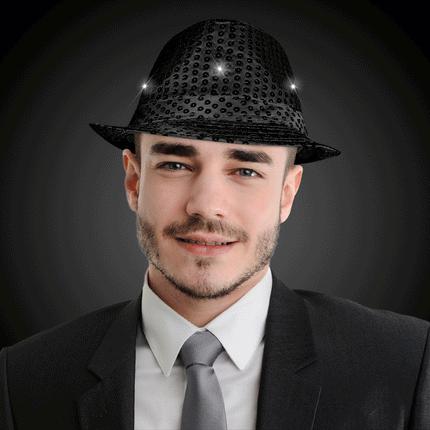 Light Up Flashing Black Sequin Fedora Hat