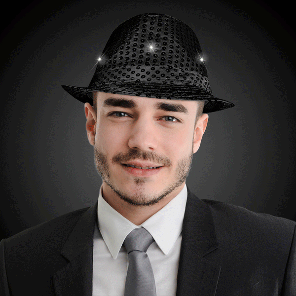 Light Up Flashing Black Sequin Fedora Hat