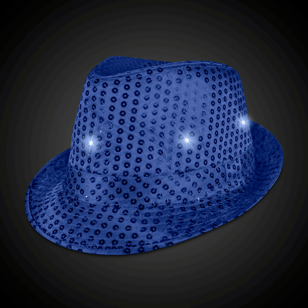 Light Up Flashing Blue Sequin Fedora Hat