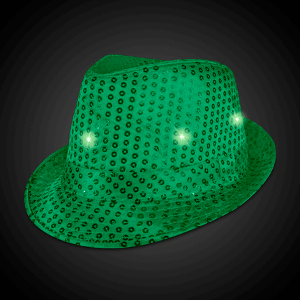 Light Up Flashing Dark Green Sequin Fedora Hat