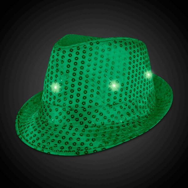 Light Up Flashing Dark Green Sequin Fedora Hat