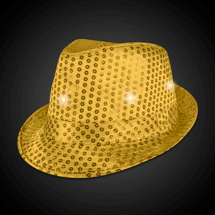 Light Up Flashing Gold Sequin Fedora Hat