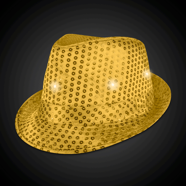 Light Up Flashing Gold Sequin Fedora Hat