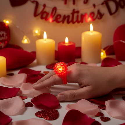 Red Light Up Flashing LED Jelly Bumpy Rings - Pack of 24