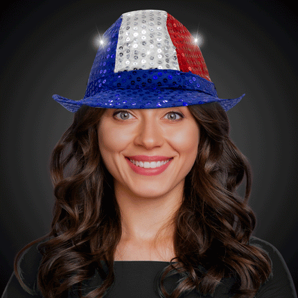 Light Up Flashing Patriotic Sequin Fedora Hat