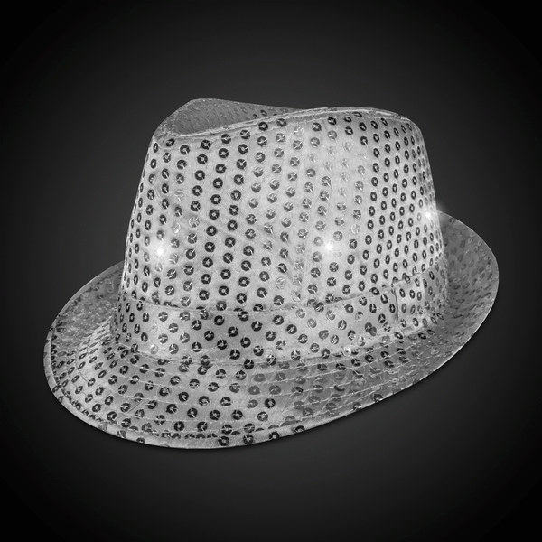 Light Up Flashing Silver Sequin Fedora Hat