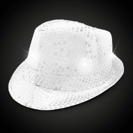 Light Up Flashing White Sequin Fedora Hat