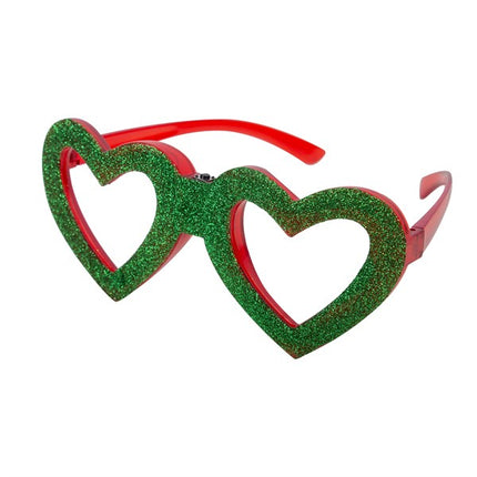 Light Up Green Heart Glitter Glasses