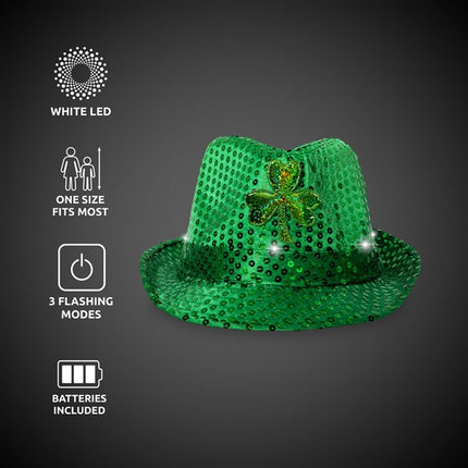 Light Up Green Shamrock Sequin Fedora Hat