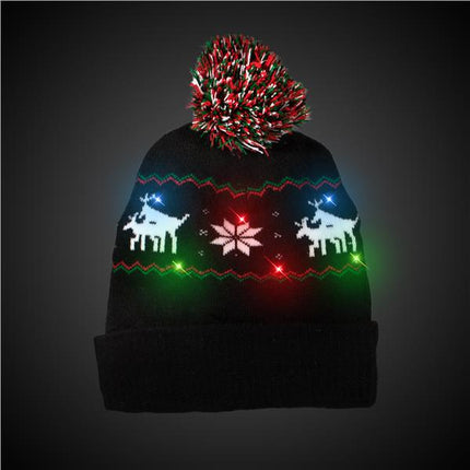 Light Up LED Reindeer Knit Beanie