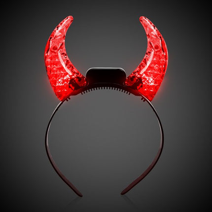 Light Up Red Crystal Devil Horns Headband