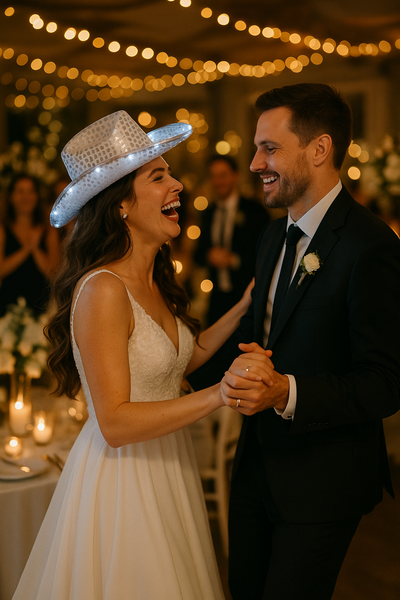 LED Light Up Flashing White Cowboy Hat With Sequins