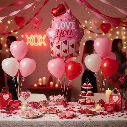 Valentine's Day Party with Love You Cupcake Balloon